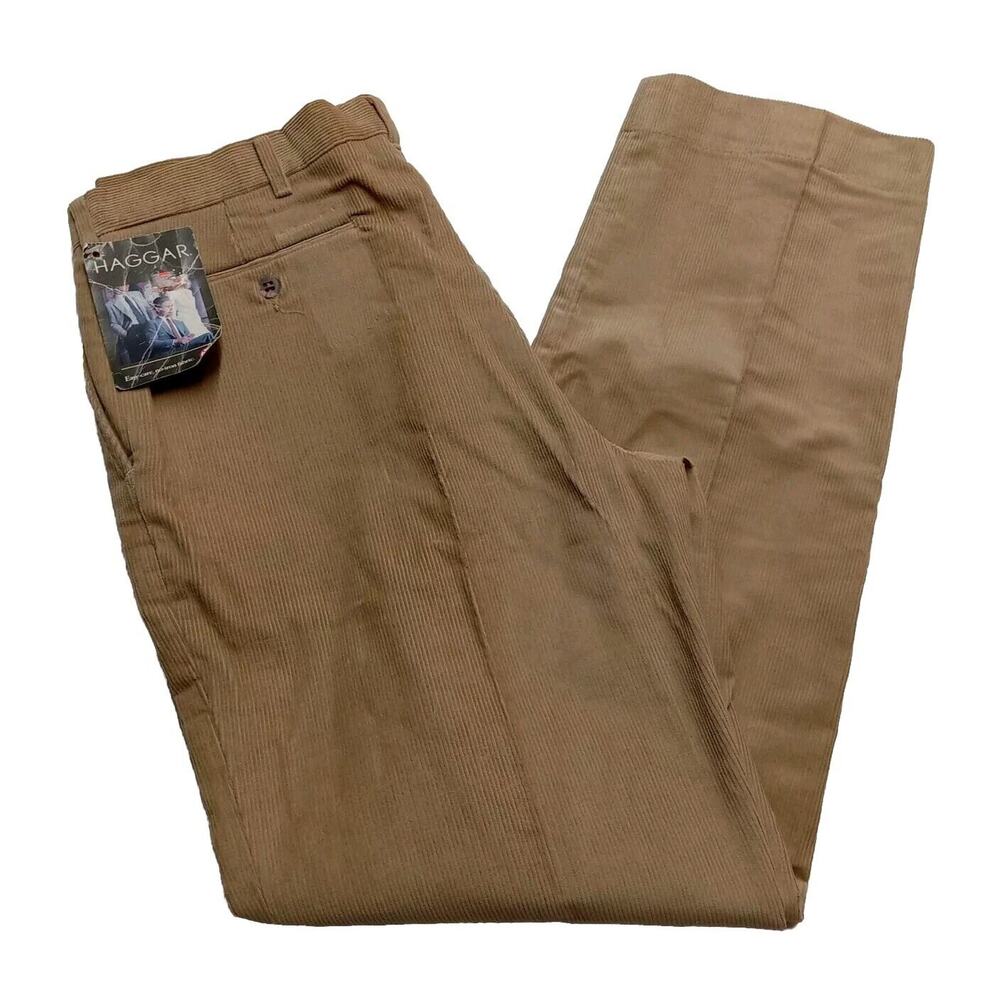 Vintage Haggar Corduroy Pants Men’s 34x32 Beige Cotton Blend Casual Trousers